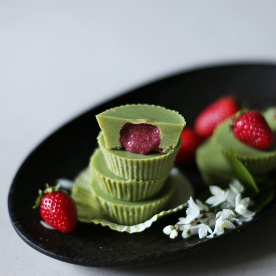 Matcha Cups w/ Strawberry Jam