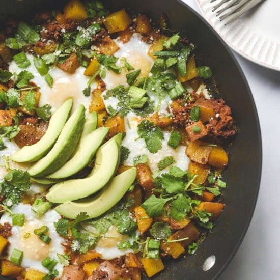 EASY CHORIZO, EGG AND POTATO HASH