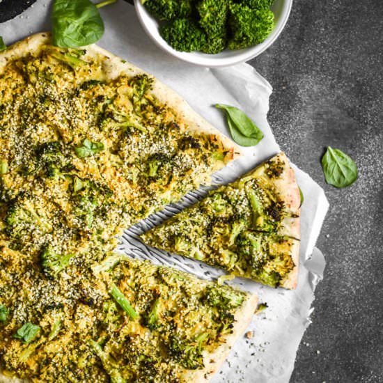 Cheesy Broccoli “Cheddar” Pizza