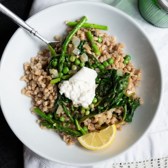 Farro, Burrata and Green Veggies