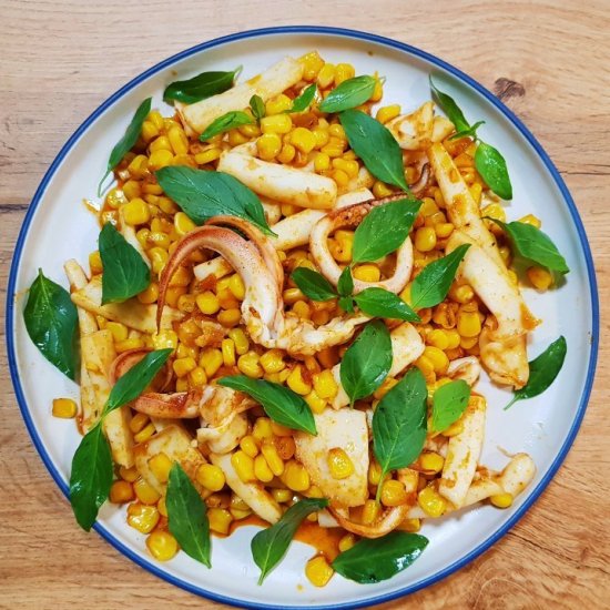 Cajun Style Sauteed Squid & Corn