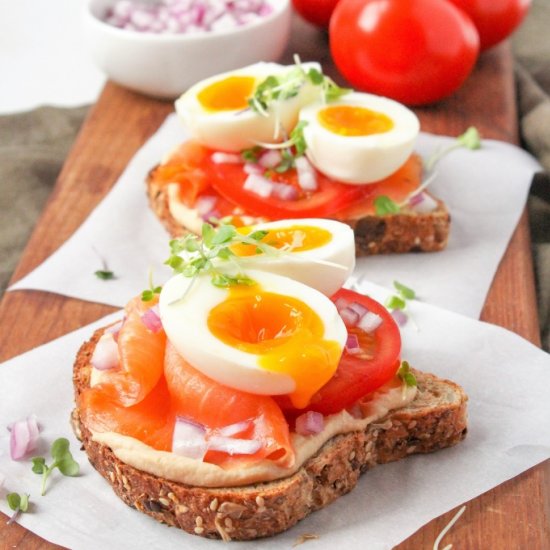 Smoked Salmon Hummus Toast & Eggs