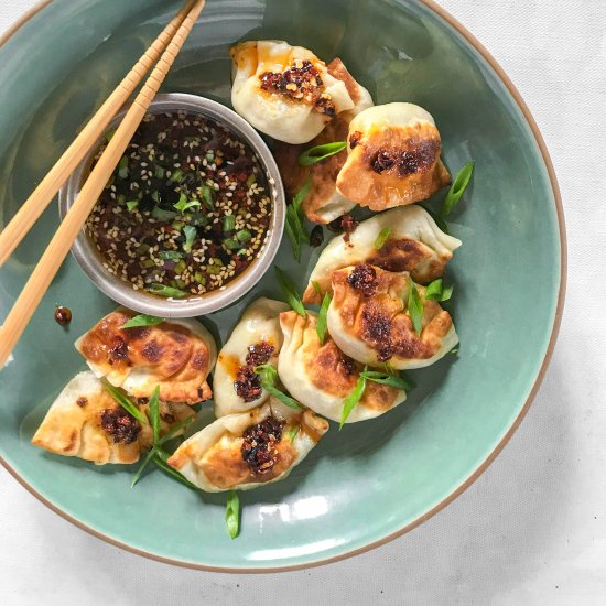 Vegan Potstickers with chilli oil