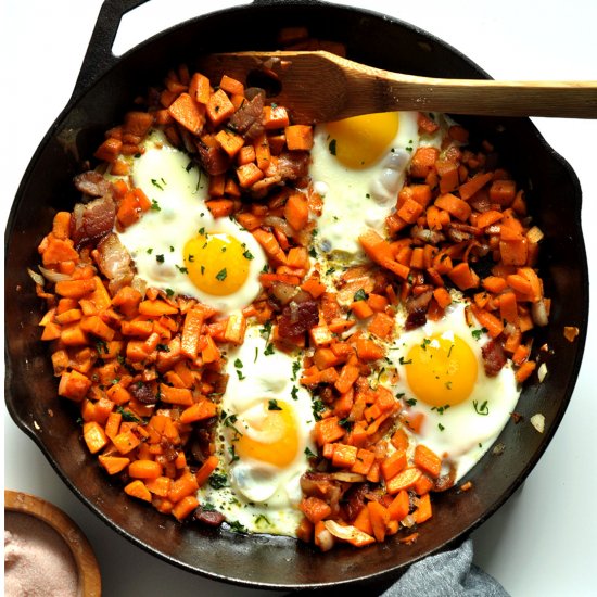 Sweet Potato, Bacon and Egg Hash