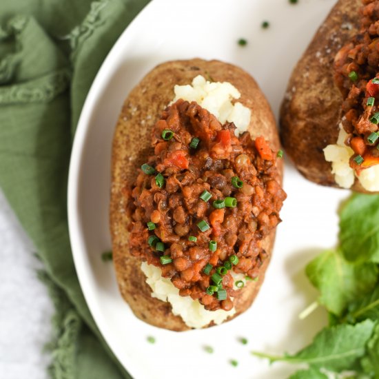 Lentil Sloppy Joe Baked Potato