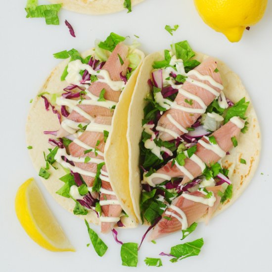 Creamy Lemon Smoked Trout Tacos