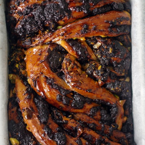 Chocolate and pistachio babka