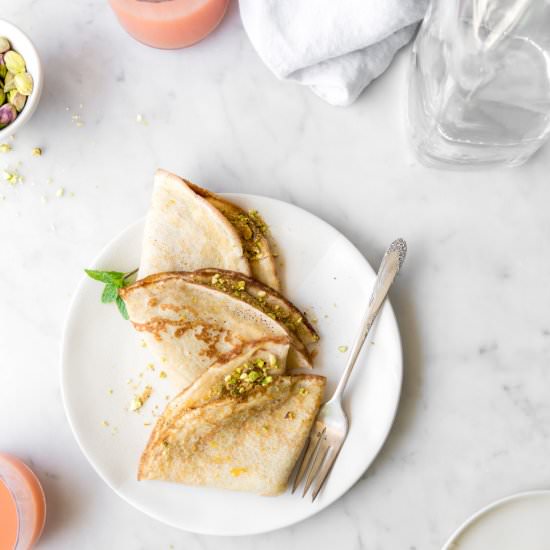 pistachio sugar sourdough crepes