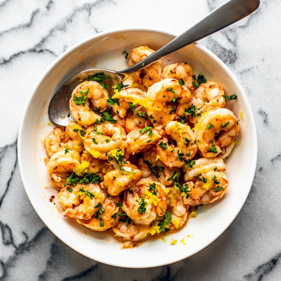 lemon garlic butter shrimp + chilis