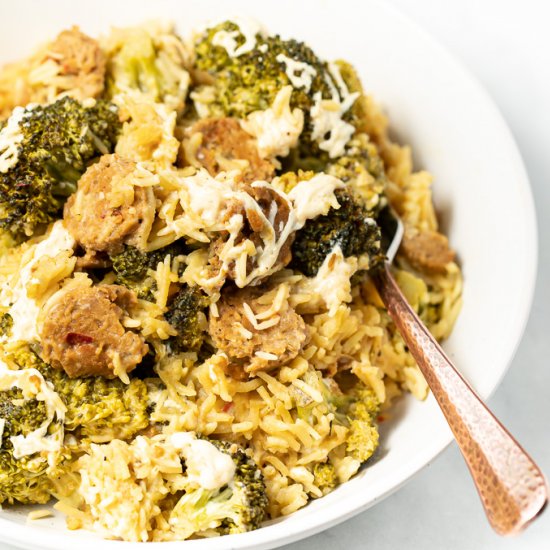 Vegan Broccoli Sausage Casserole