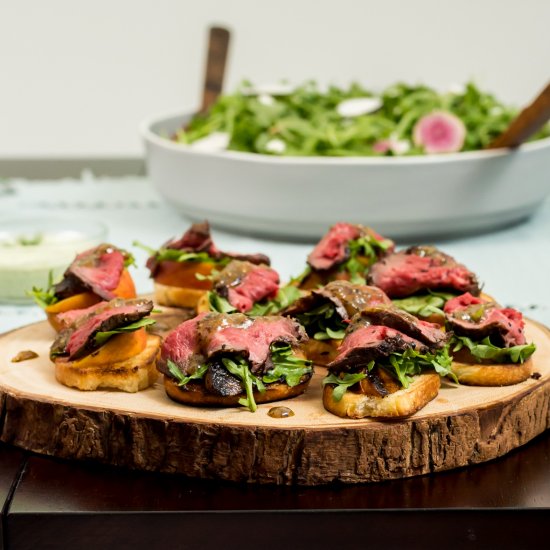 Beef & Arugula Bruschetta w/ peach