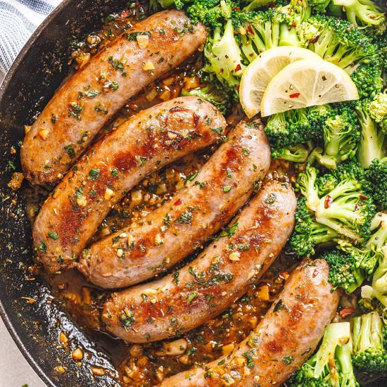 Garlic Butter Sausages and Broccoli