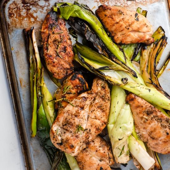 Grilled Chicken Cutlets and Leeks