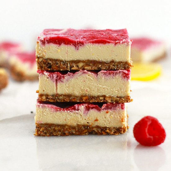 Raw Lemon Raspberry Cheesecake Bars