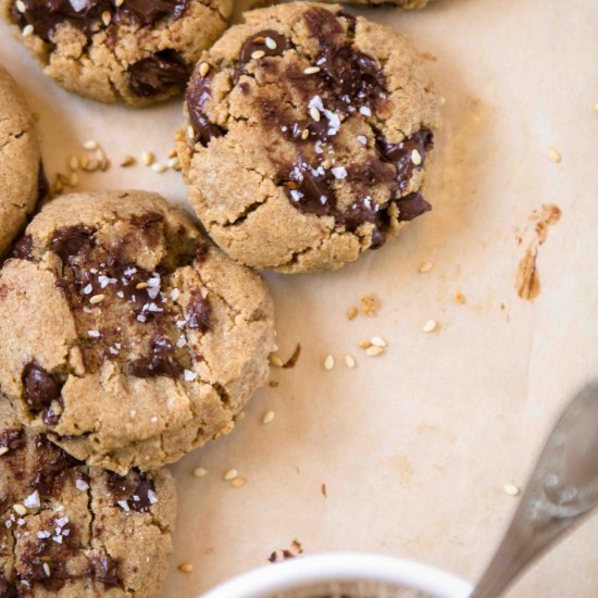 Chewy Tahini Chocolate Chip Cookies