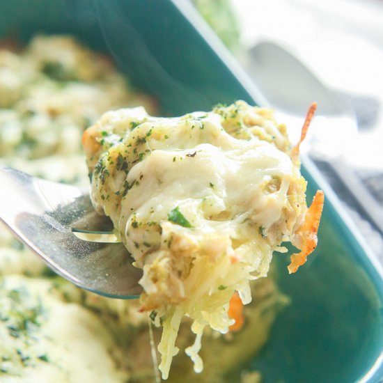 Pesto Chicken Spaghetti Squash Bake