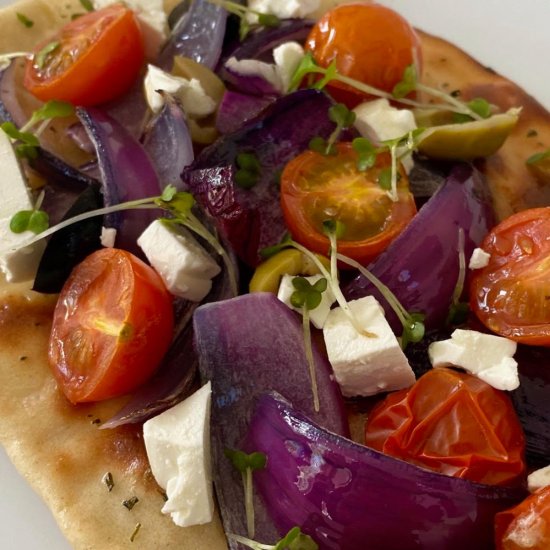 Tomato Onion and Feta Flatbread