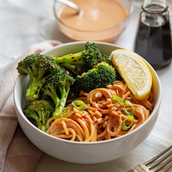 Roasted Broccoli Peanut Noodles