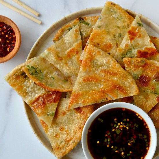 Easy Scallion Pancakes with Soy Dip