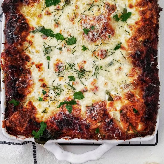 Pesto Mushroom Bolognese Lasagna