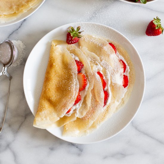 Vegan Strawberry and Cream Crepes