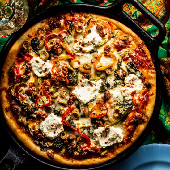 Sausage Rapini Skillet Pizza