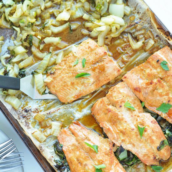 Simple Broiled Salmon and Bok Choy