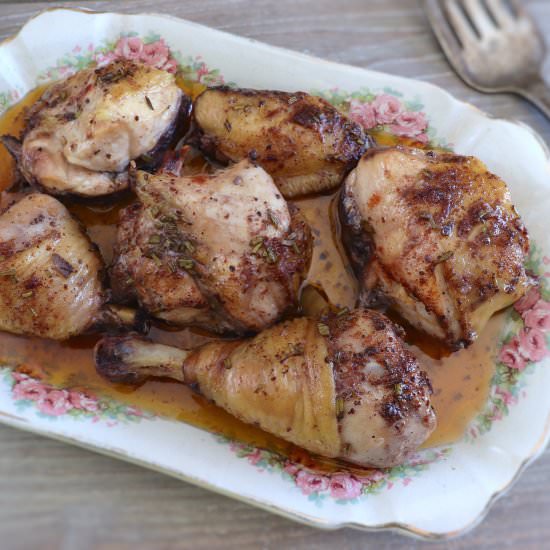 Chicken in the oven with red wine