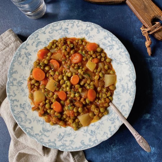 Greek Style Spring Peas & Potatoes