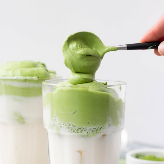 Vegan Dalgona Whipped Matcha Latte