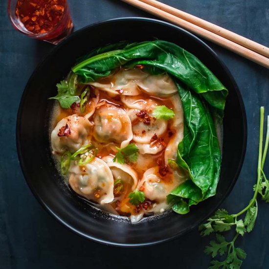 Vegetable Dumplings in Asian Broth