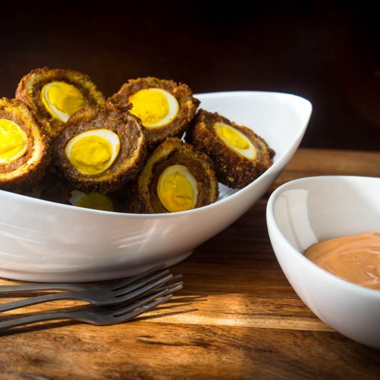 Scotch Chorizo Quail Eggs