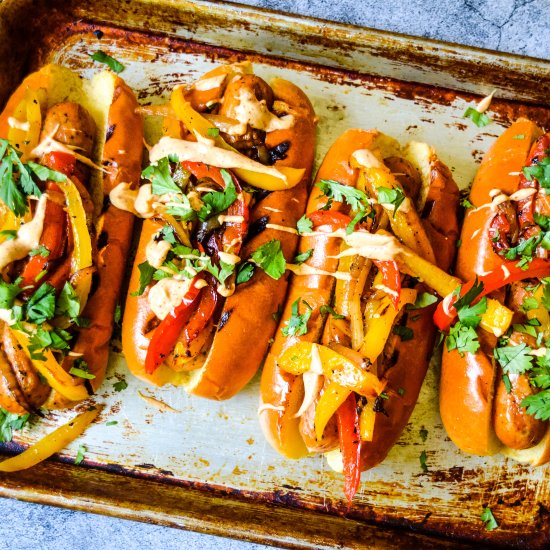 Sausage & Pepper Dogs + Aioli