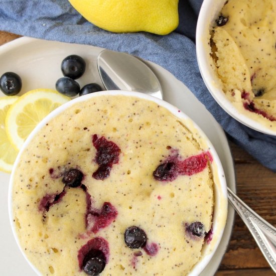 Blueberry lemon cake in a mug