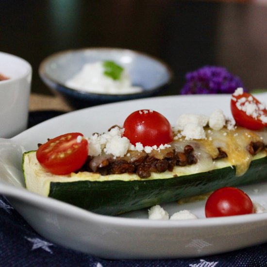 Zucchini Boats with Spicy Lentils