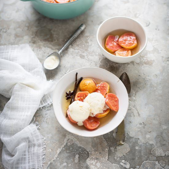 Poached guavas in chamomile syrup