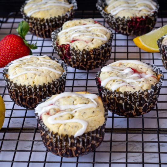 Lemon Chia Seed Strawberry Muffins