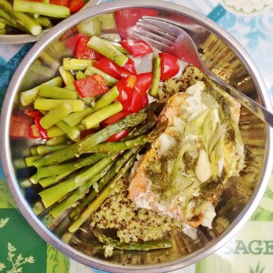 Fish En-Papillote Veggie Grain Bowl