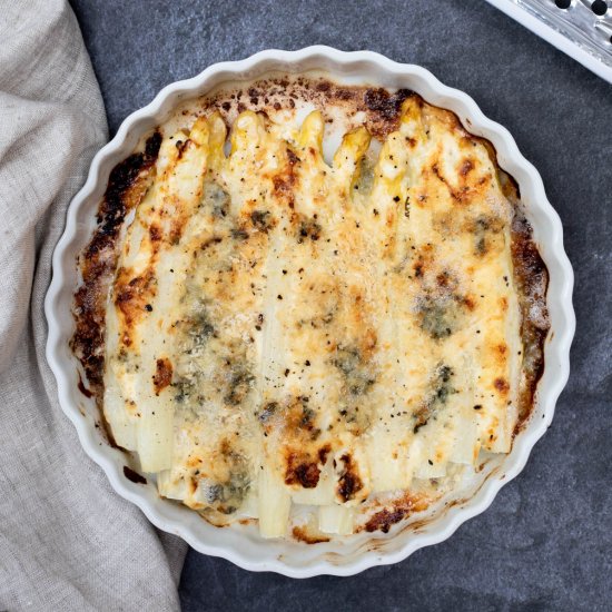 White Asparagus Roquefort Gratin