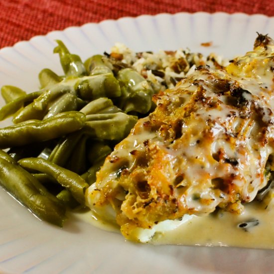 Halibut with Deviled Crab Topping