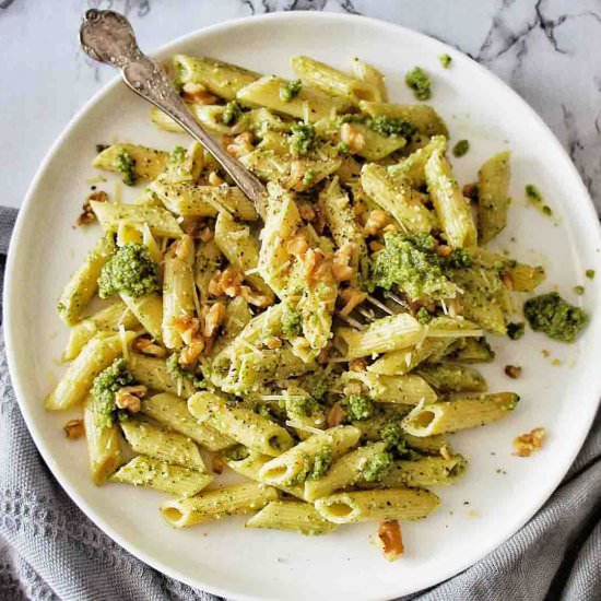 Pesto Penne with Walnut Crumb