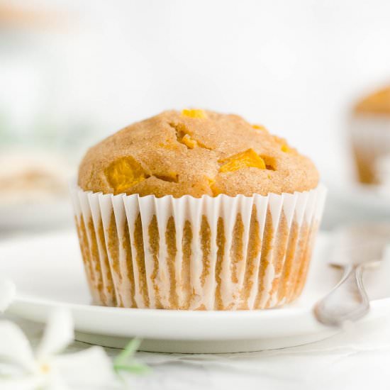 Healthy One-Bowl Peach Muffins