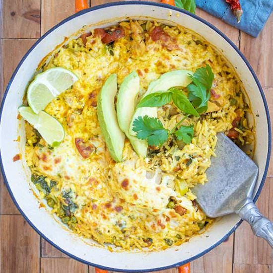 Cheesy Brazilian Chicken Rice Bake