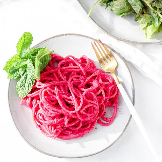 Creamy Beet and Goat Cheese Pasta