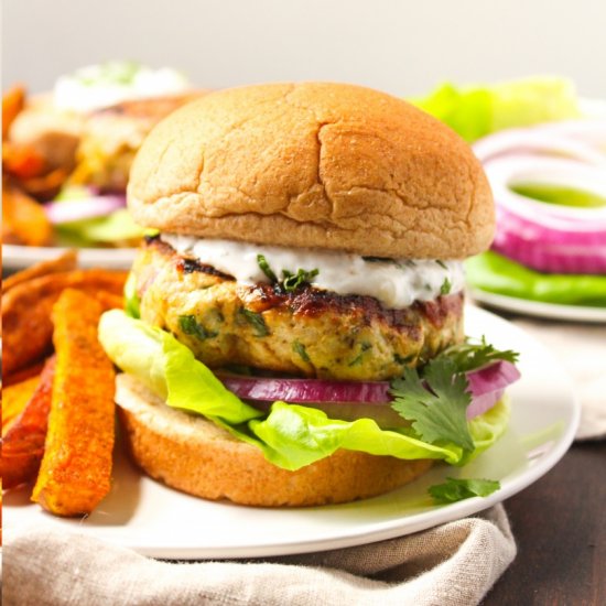 Curry Turkey Burgers & Yogurt Sauce