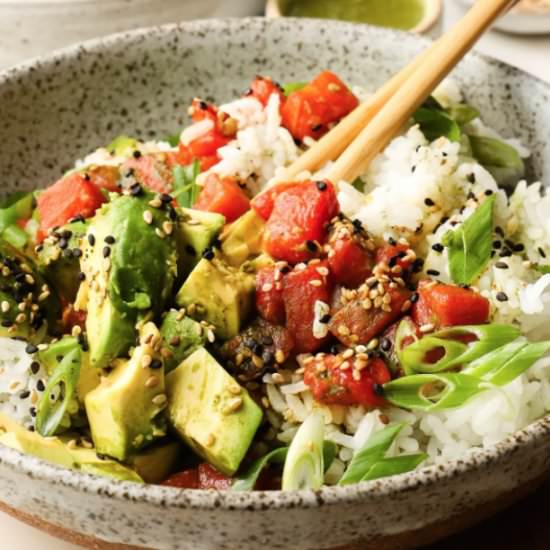 Watermelon Poke with Matcha Dressing