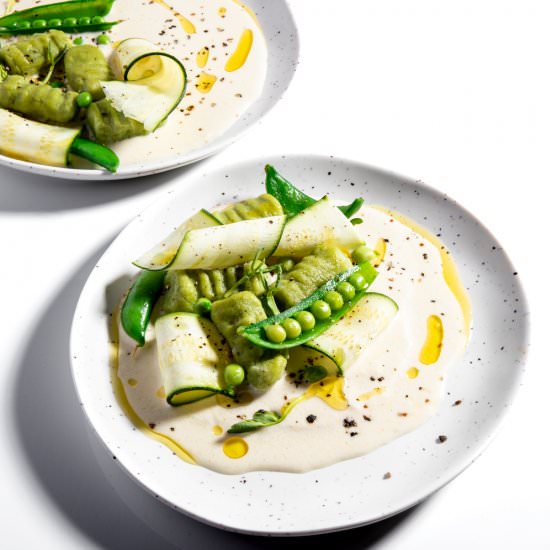 Garden Pea Gnocchi with Lemon Goat