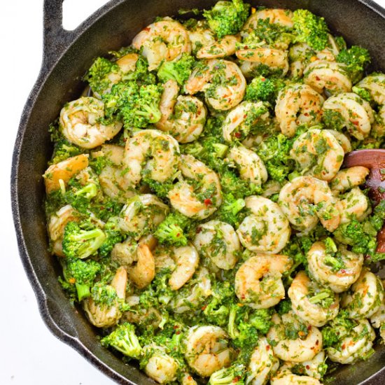 Chimichurri Shrimp Broccoli Skillet