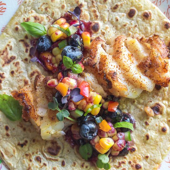 Grilled Fish w Blueberry Salsa