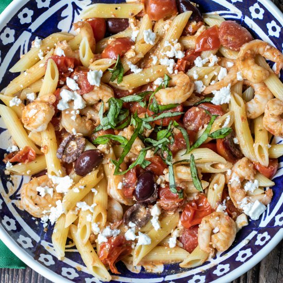 Shrimp Pasta with Tomatoes and Feta